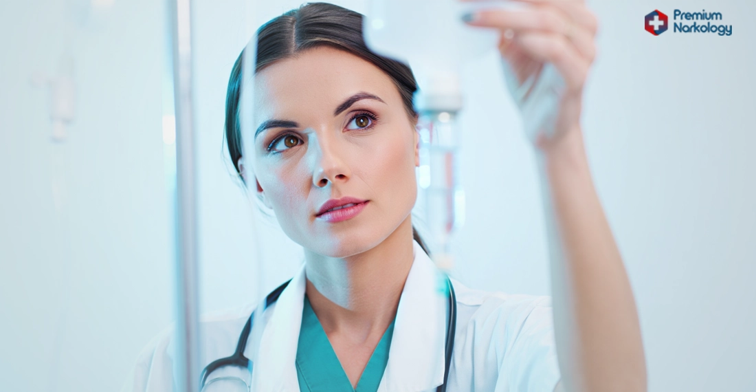 Врач устанавливает капельницу